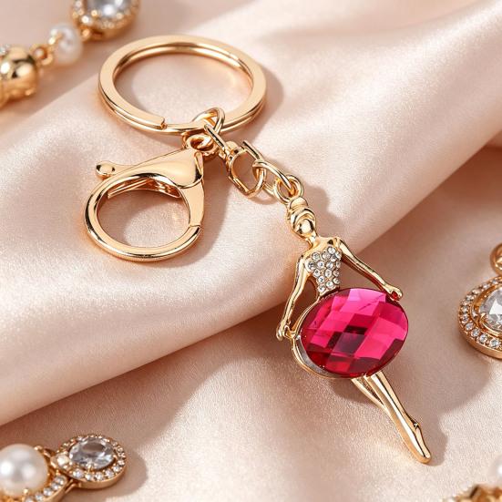 Zinc Alloy Keychain Pendant, Ballet Girl Shape Key Holder with Imitation Gemstones Rhinestones, Easy to Install Bag Charm