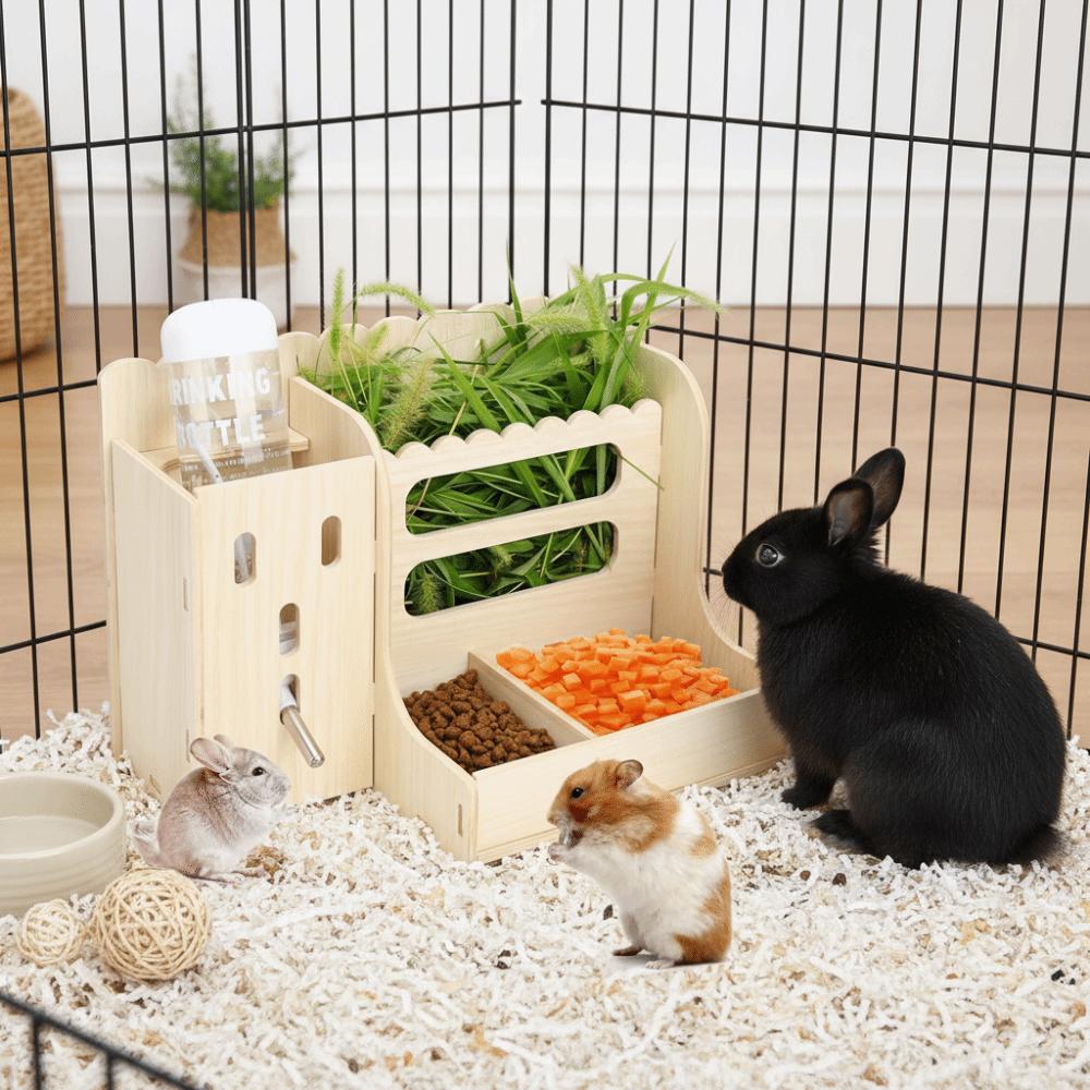 Detachable Rabbit Hay Feeder 2 in 1 Rabbit Hay Rack Pet Food Dispenser Rabbit Food Manger  Habitat