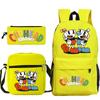 Cartoon Teacup Head Cuphead Student Backpack Oblique Span Bag Pencil Bag Primary And Secondary School Students Children'S Schoolbag Three-Piece Set