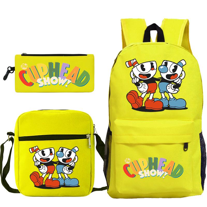 

Мультяшна чашка для чаю Голова Капхед Шкільний рюкзак Капхед Косий сумка-сумка Пенал Триколірний набір для учнів початкової та середньої школи three-piece set