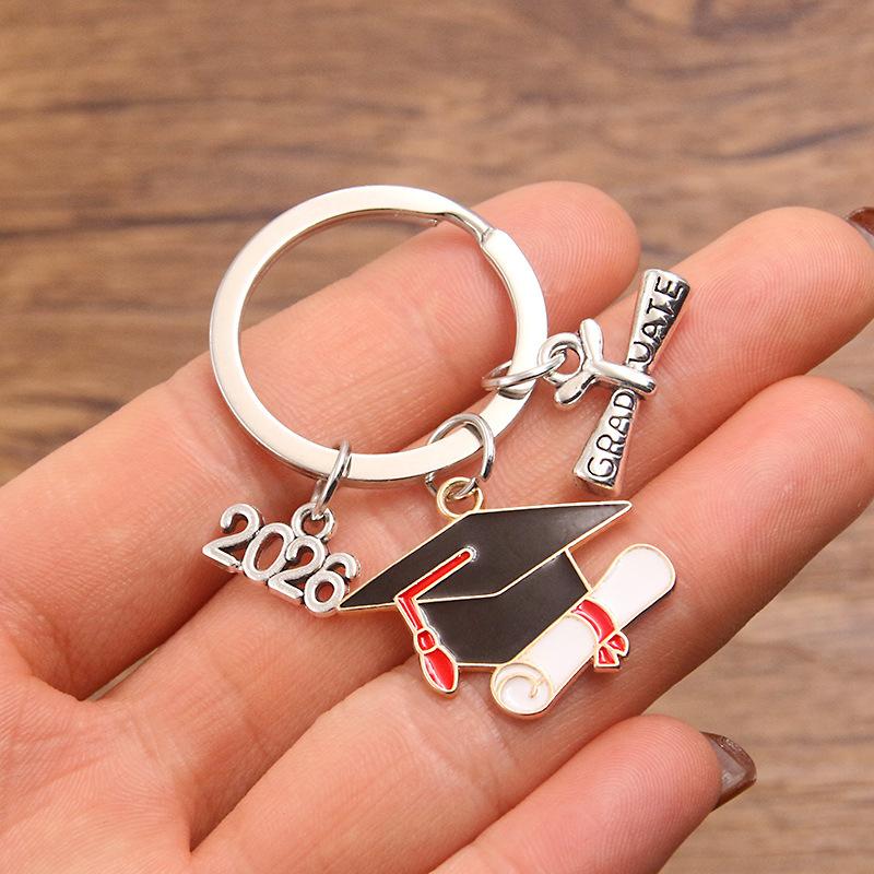 Doctoral Hat Graduation Cap Keychain 2026 Metal Pendant Gown Bag Keyring Fashionable Celebration Gift for College Students