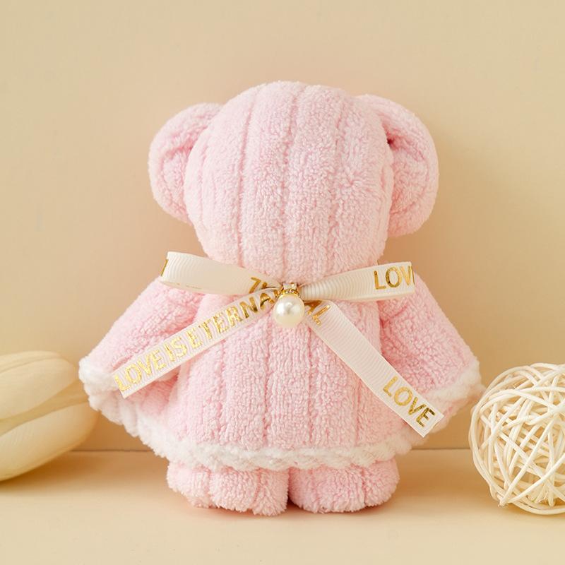 1pc Cartoon Cute Coral Velvet Bear Towel Square Towel Holiday Birthday Wedding Valentine's Day Souvenir Gift Household Washcloth