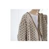 Women Loose Thick Plaid Color Block V Neck Long Sleeve Knitted Cardigan Sweater Coat