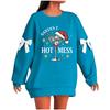 Ladies' Christmas Printed Bow Round Neck Long Sleeved Loose Pullover Sweater Sweatshirt Top