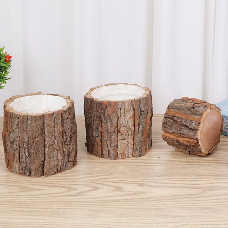 Festive DIY Flower Pot: Creative Spring Festival Decor, Bark Flower Arrangement Bucket, Pen Holder, Wood Stump Vase.