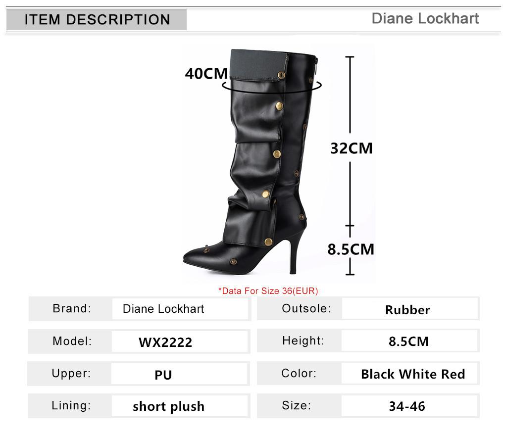 Fashion Women Over The Knee Boots High Heels PU Leather Solid Pointed Toe Stiletto Slip-on Rivet Folding Femininos Booties Cool Boots