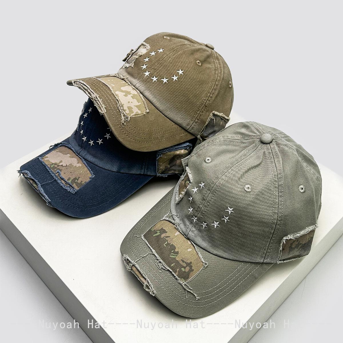 Yiran Bag Women's New Men Niche Patchwork Embroidered Stars Baseball Hats Sunshade Personal Versatile Street Peaked Caps Fashion Broken Ins 52-60Cm