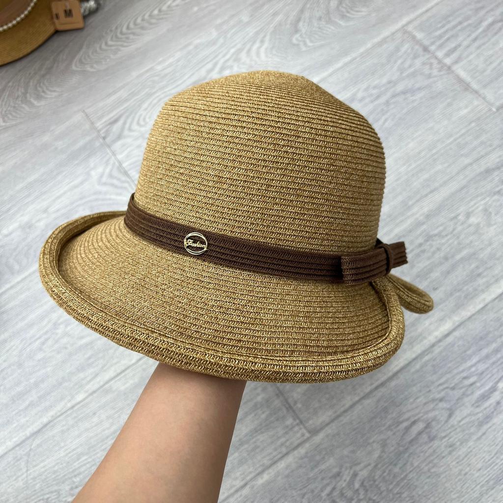 New dome straw bucket hat women's summer seaside vacation sunshade straw hat French top hat sun protection hat