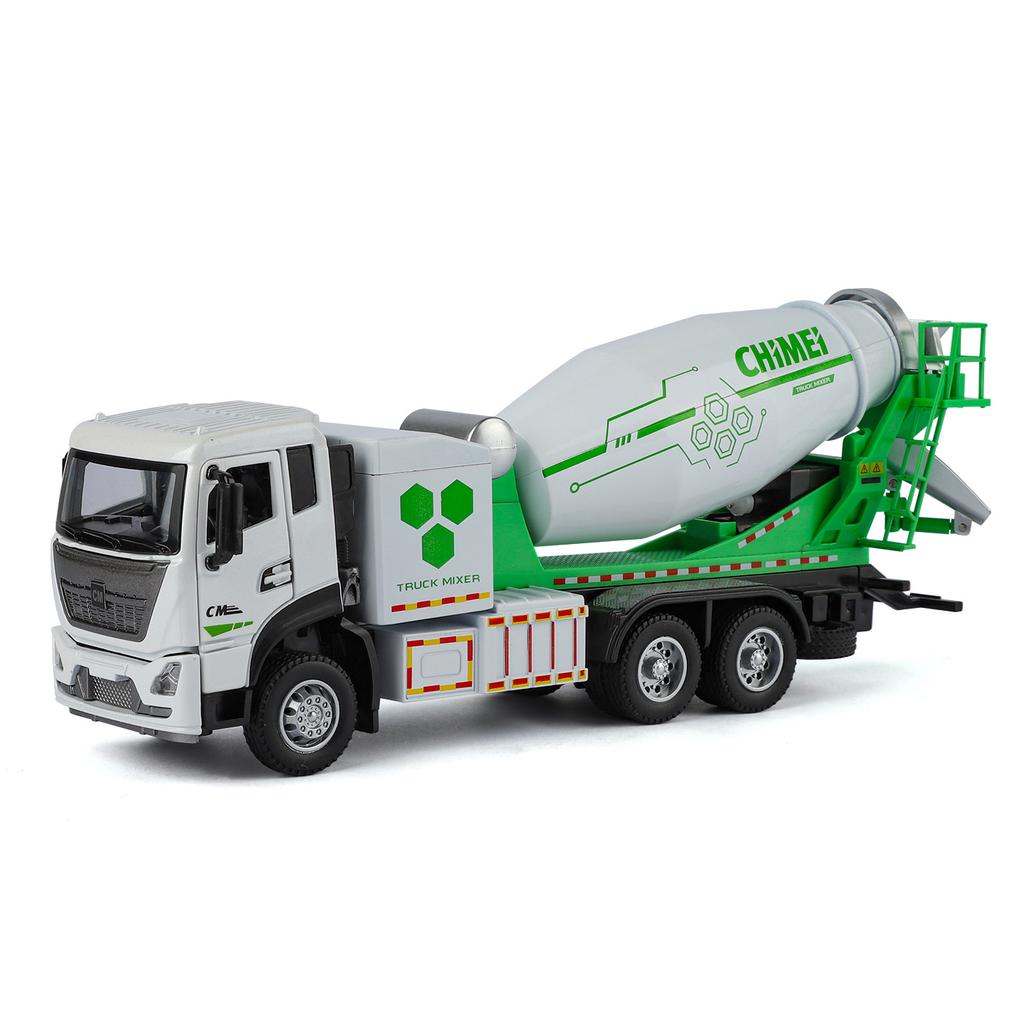 1/32 Concrete Mixer Truck Engineering Vehicle Alloy Metal Diecast Model Car Children Toy Car with Sound and Light Pull Back Gift