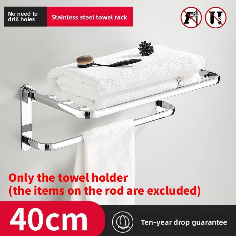 Nodrill Stainless Steel Bathroom Towel Rack With Dual Rods For Modern Home Use
