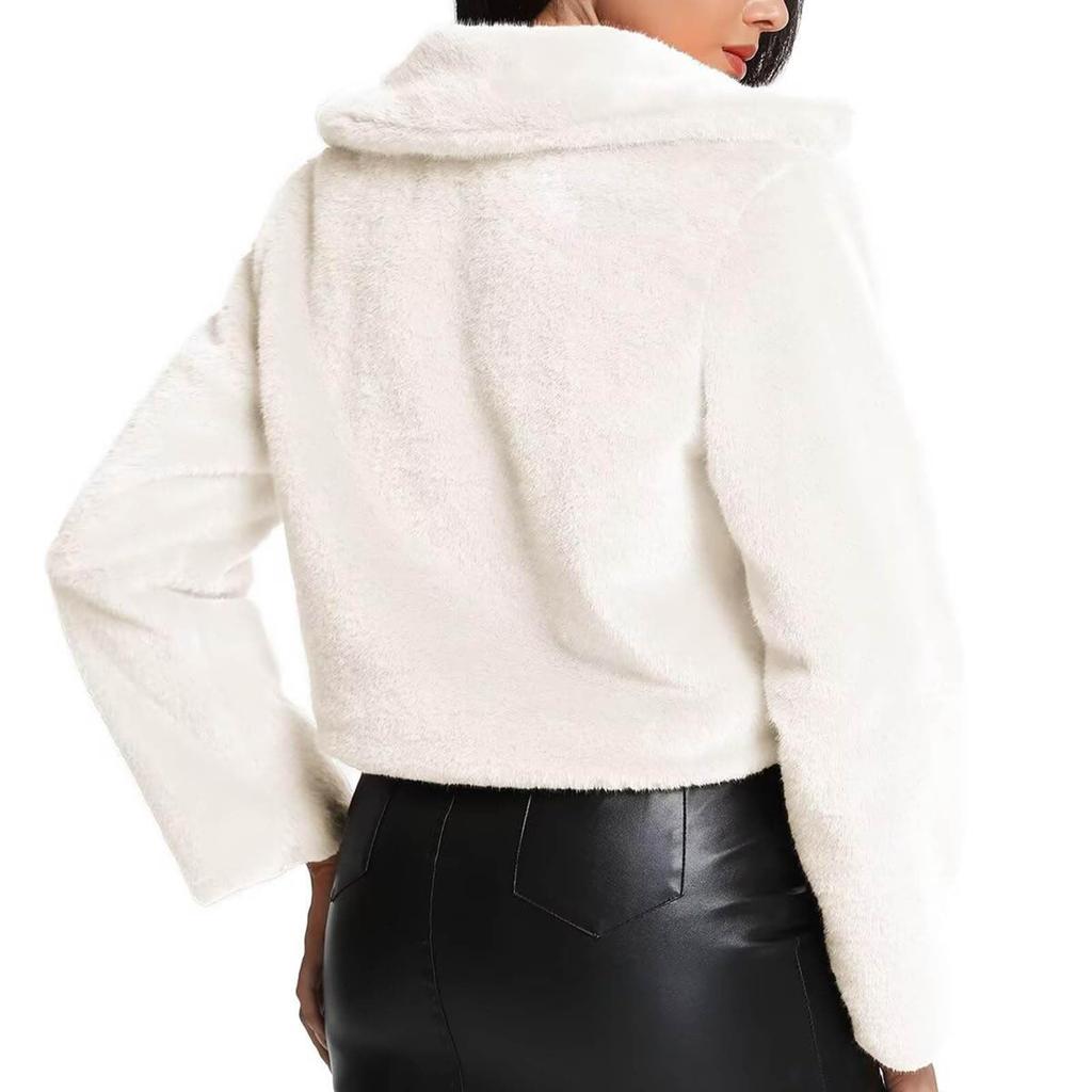 Women's Plush Lapel Open Collar Short Jacket Jacket