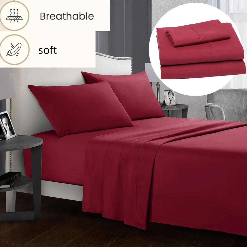 4pcs Bed Sheet Set Dust Proof Bedsheet Skin-friendly Soft Breathable Flat Sheets Anti Slip Fitted Sheets Mattres Protector Set Bedding Sets