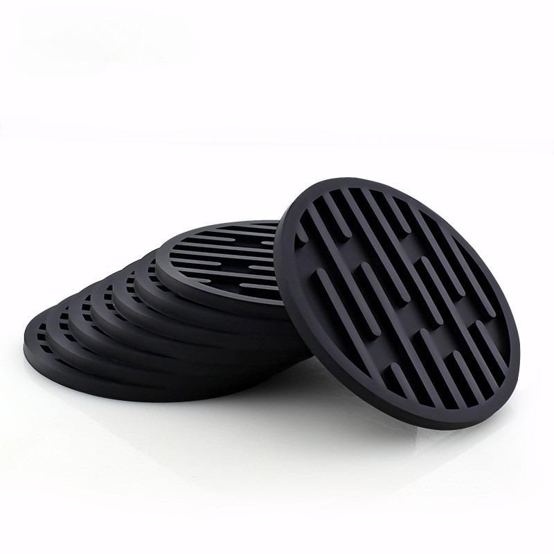 Round Silicone Coaster Striped Water-draining Coasters Anti-slip Heat-insulating Coaster Heat-resistant Coffee Beverage Coaster