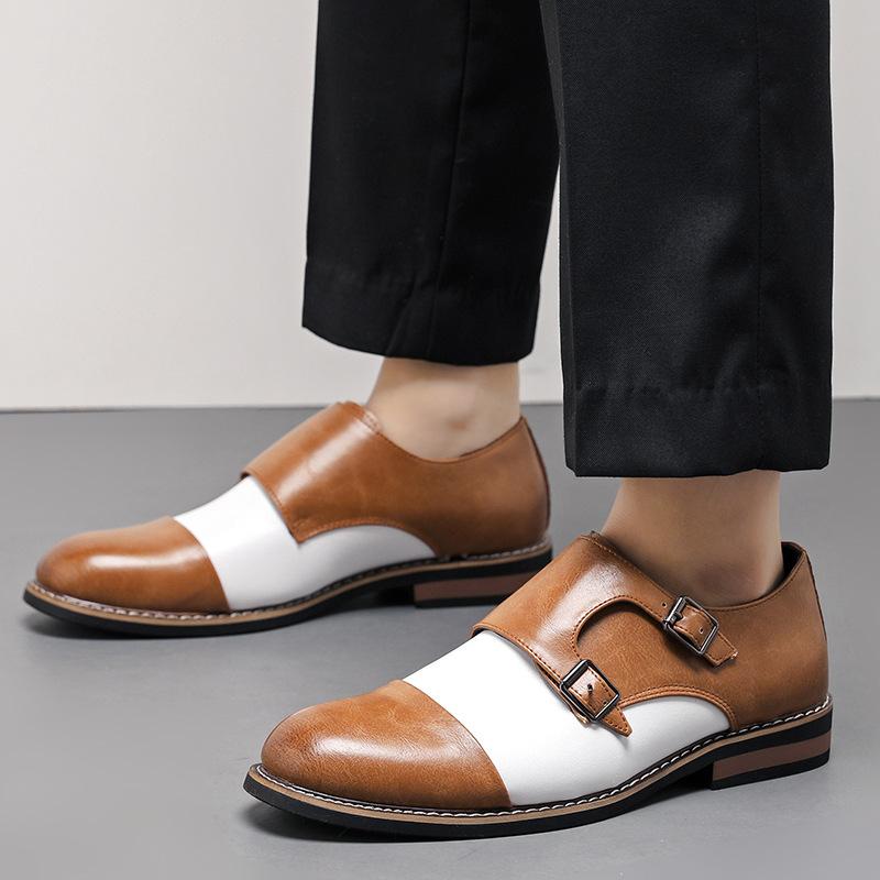 Spring New Large Size 48 Retro British Leather Shoes Personalized Buckle Dress Men's Business Casual Shoes Monk Shoes