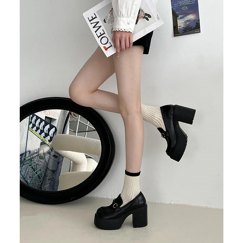 Internetová celebrita bílé francouzské malé silné podpatky dámské jaro a podzim 2025 nové univerzální malé kožené boty Mary Jane