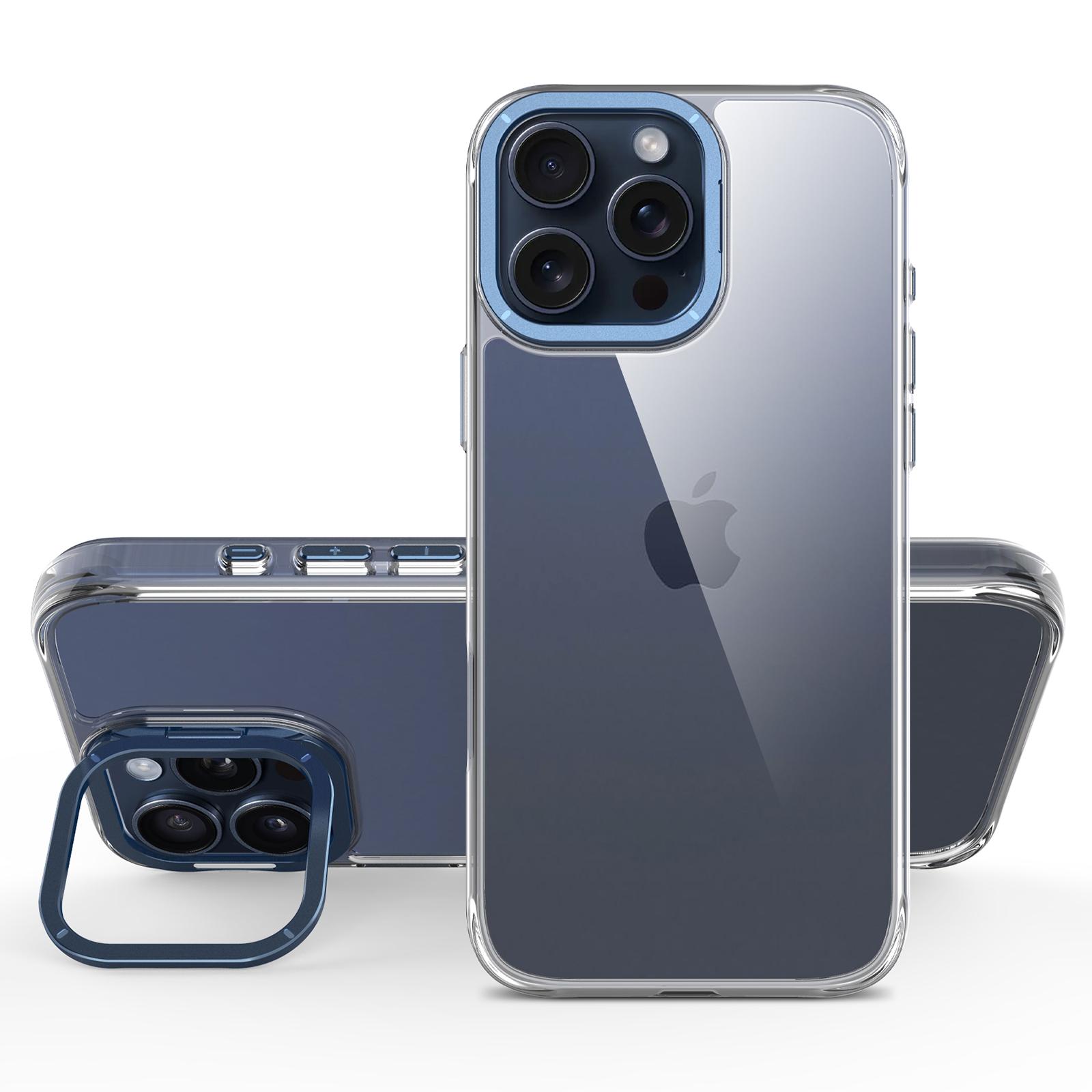 

Для iPhone 16 Pro Чохол Протиударний ТПУ+ПК Задня кришка телефону з металевою лінзою-підставкою Blue