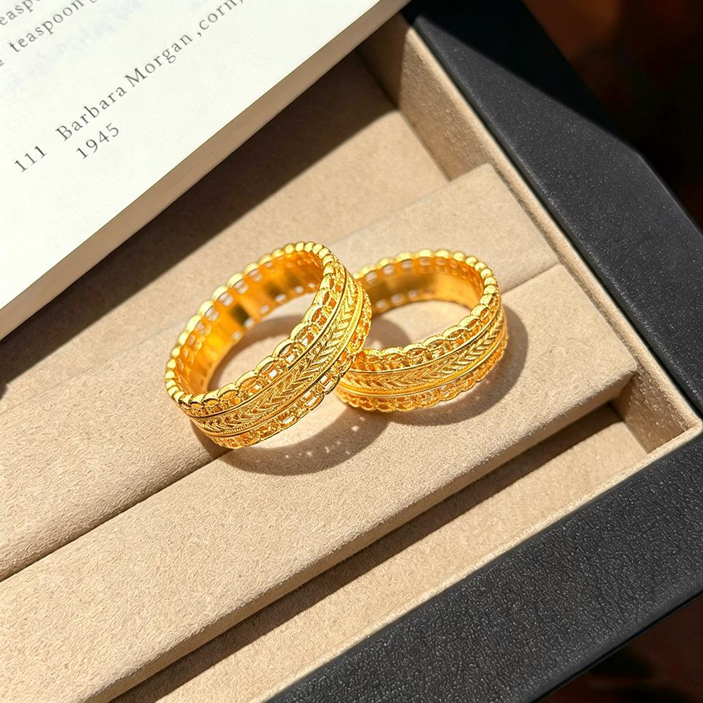 Elegant Chinese Waist-Wrap Ring: 24k Gold-Plated Copper, French Fairy Style, Light Luxury Design.