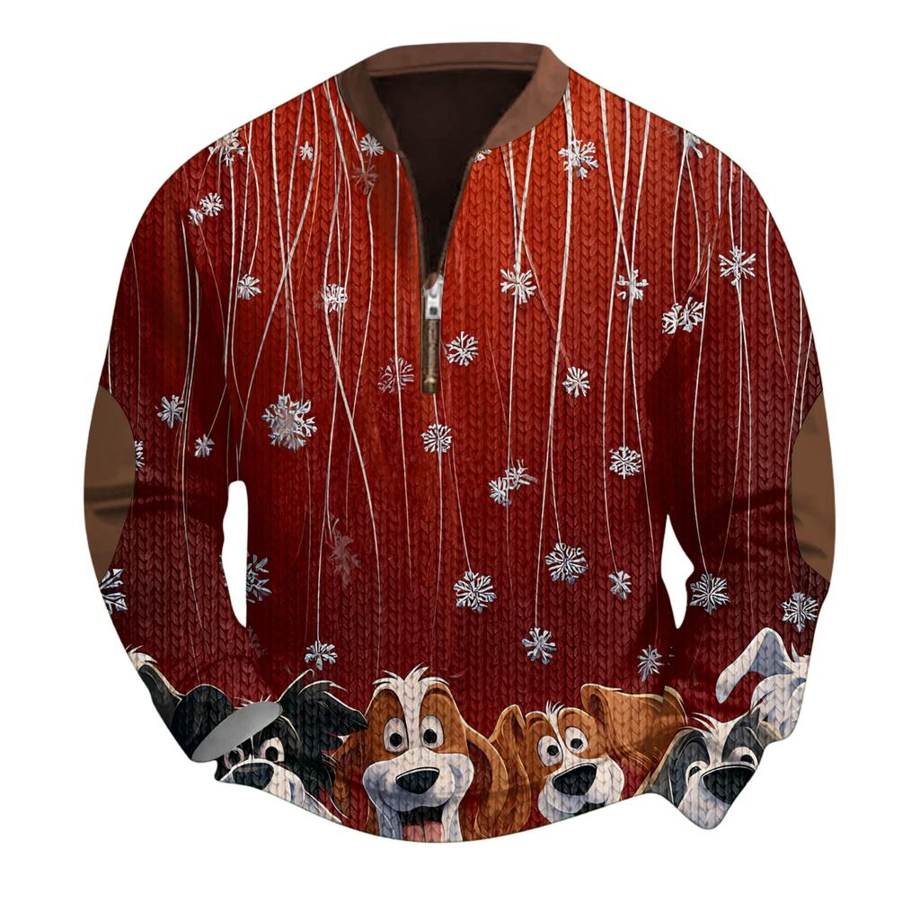 Mens Christmas Sweater Zip Up Sweatshirts Vintage Knit Graphic Sweatshirt Xmas Stand Collar Pullover