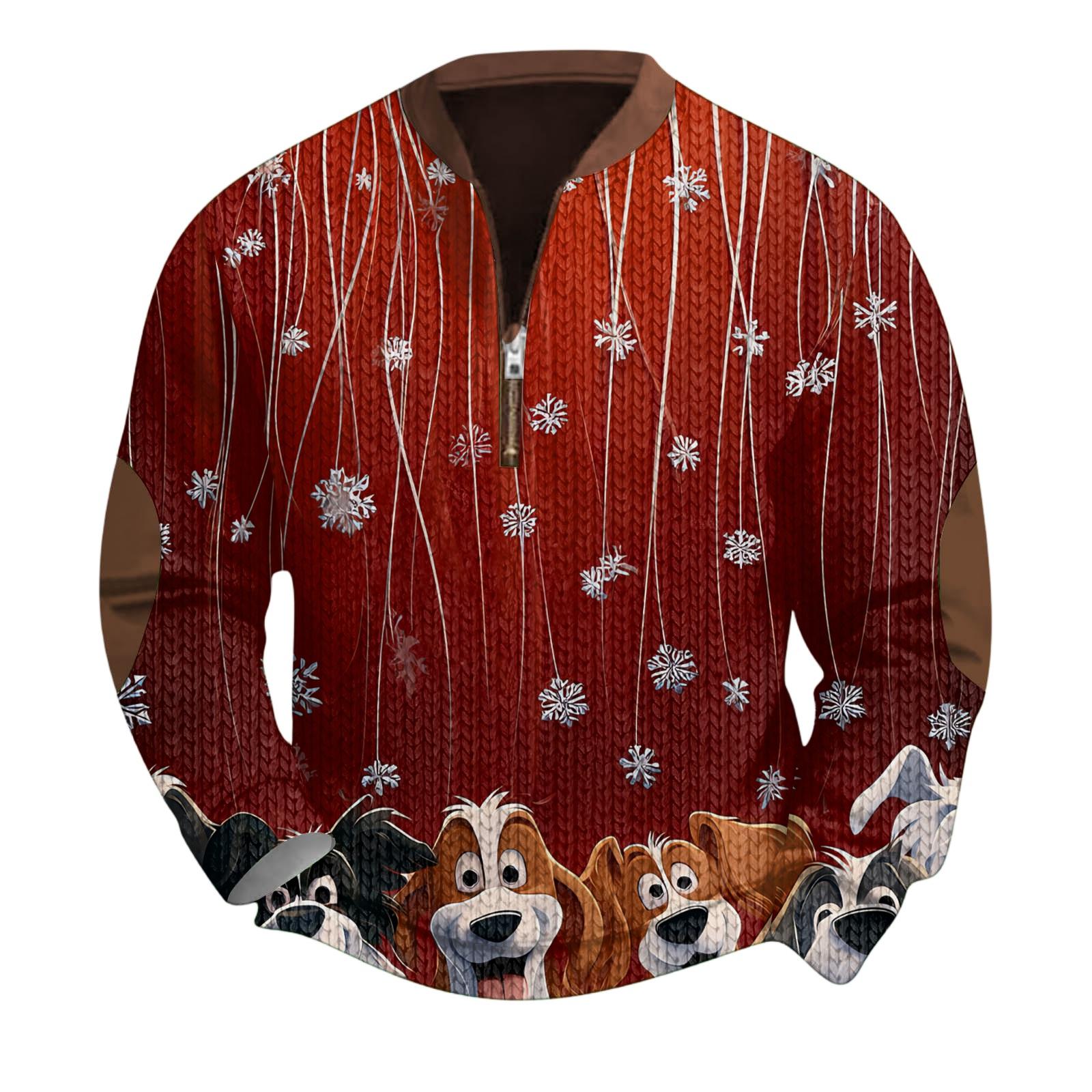 

Мужской рождественский свитер на молнии, винтажный вязаный графический свитшот, рождественский пуловер со стойкой XL винный