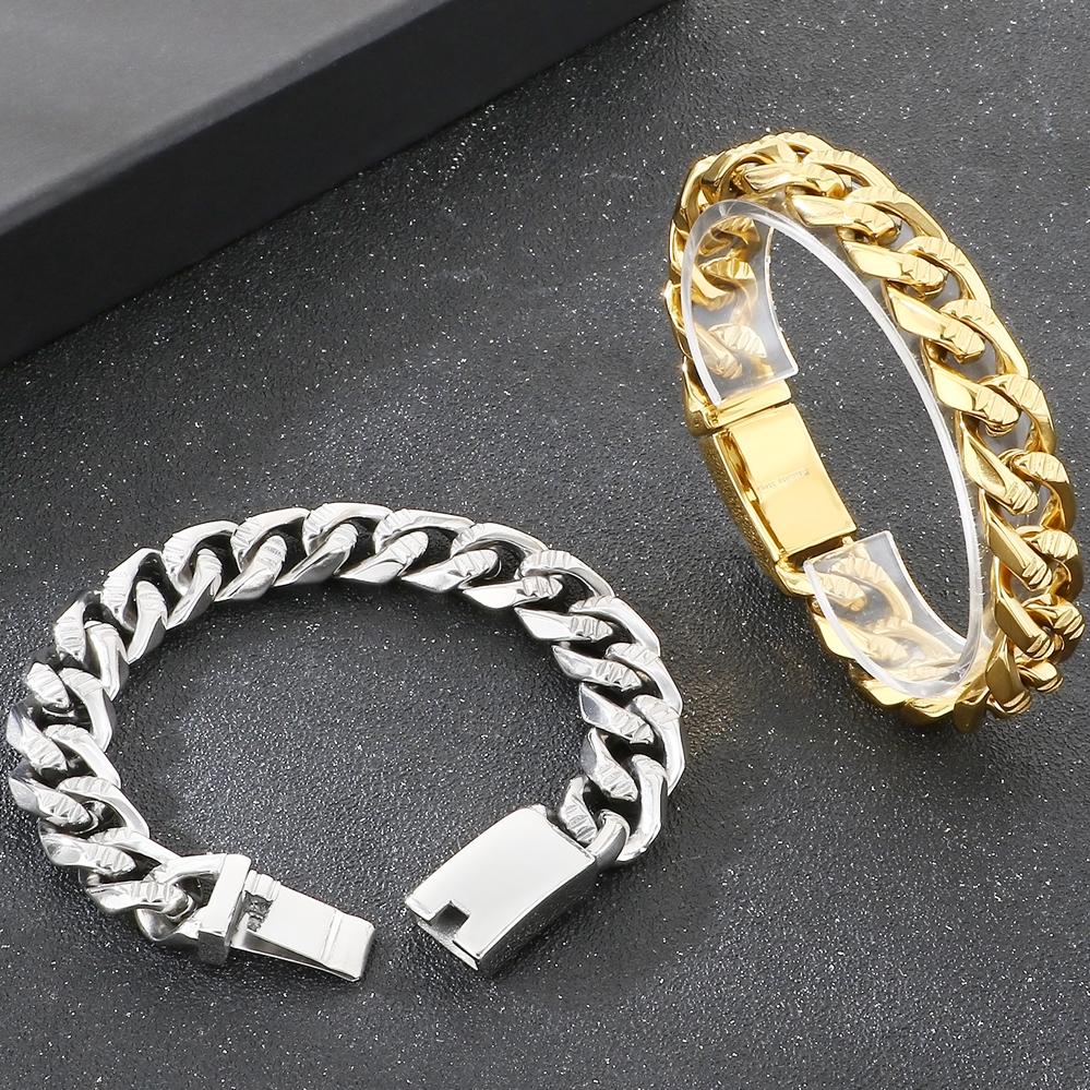 Men's Hip Hop Stainless Steel Cuban Link Bracelets Classic 16MM Width Vacuum Plated Chunky Chain Bracelet for Man Never Fade