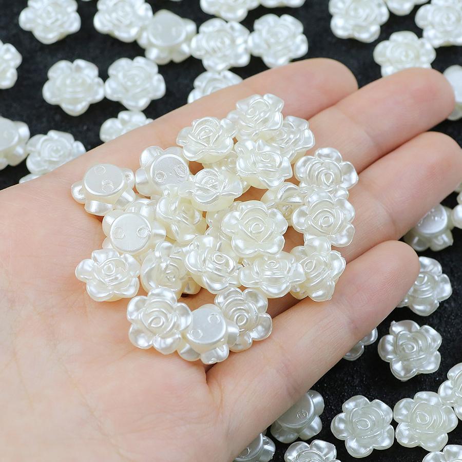 50PCS 14-18mm White Rose Pearl Buttons Pre-Drilled Hole Simple Elegant Versatile Decor Accessories DIY Clothing Craft Projects