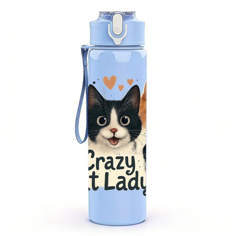 1PC Crazy Cat Lady Multiple Cat Print 750ml Color Plastic Sports Water Bottle Leakproof Flip Straw Lid Suitable for Sports Office Home Use