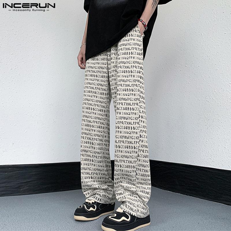 

INCERUN Мужские прямые свободные повседневные длинные брюки с принтом