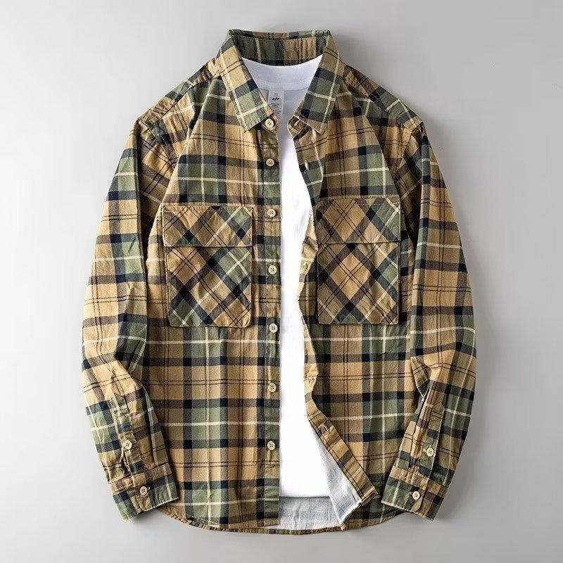Men's Long-sleeved Casual Plaid Shirt Students Handsome Loose Jacket Teenage Fall Plus Size Tops