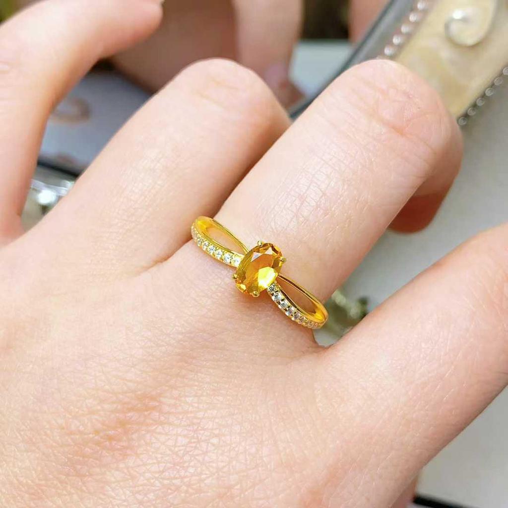 925 Sterling Silver Ring with Natural Citrine and Garnet Gemstones for Women