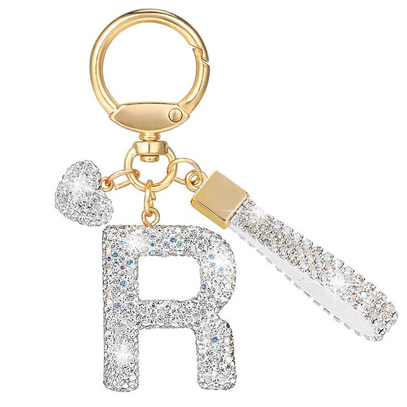 White Initial Keychain Shiny Cute A-Z Letter Key Chain Backpack Car Key Accessories Lanyard Couple Name Letter Pendant Gift