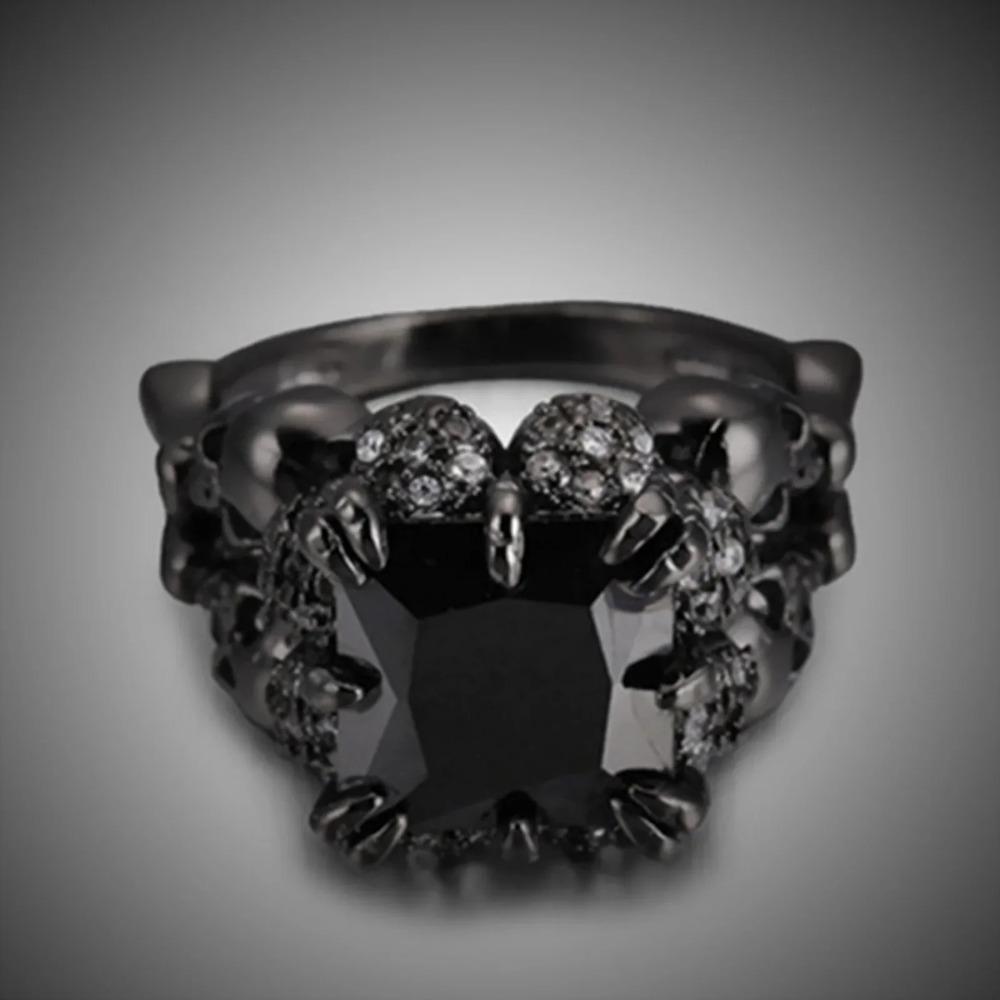 Punk Skull Retro Gothic Style For Wmen Men Halloween Black Zircon Jewellry Rings