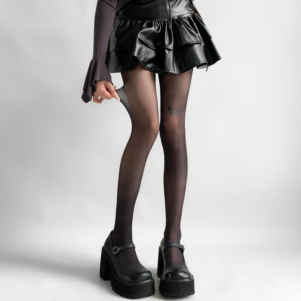 Black Bow Print Lolita Stockings - Spring & Autumn Style