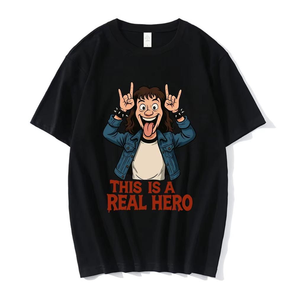 This Is A Real Hero Eddie Munson Demogorgon T Shirt Unisex Women Cotton Casual Tshirts Fashion Vintage Short Sleeves Tshirt M
