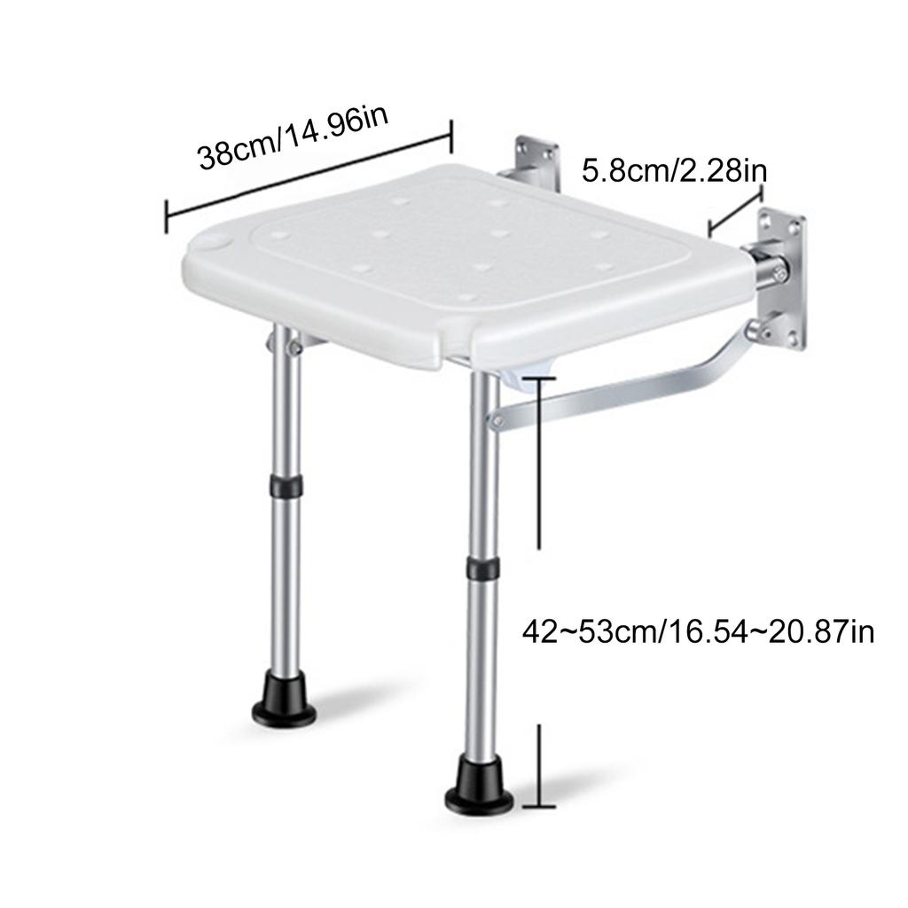 Asiento de Ducha Plegable Altura Ajustable Antideslizante Montado en la Pared para Personas Mayores Embarazadas Lesionadas