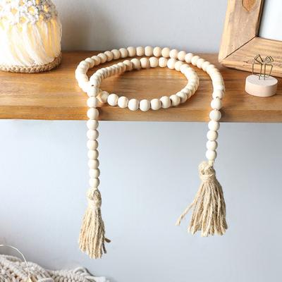 Yousheng Wood Bead Garland Farmhouse Wall Hanging Decoration DIY Rustic Tassel Boho Bead String Ornament for Plant Pots Candle Holders
