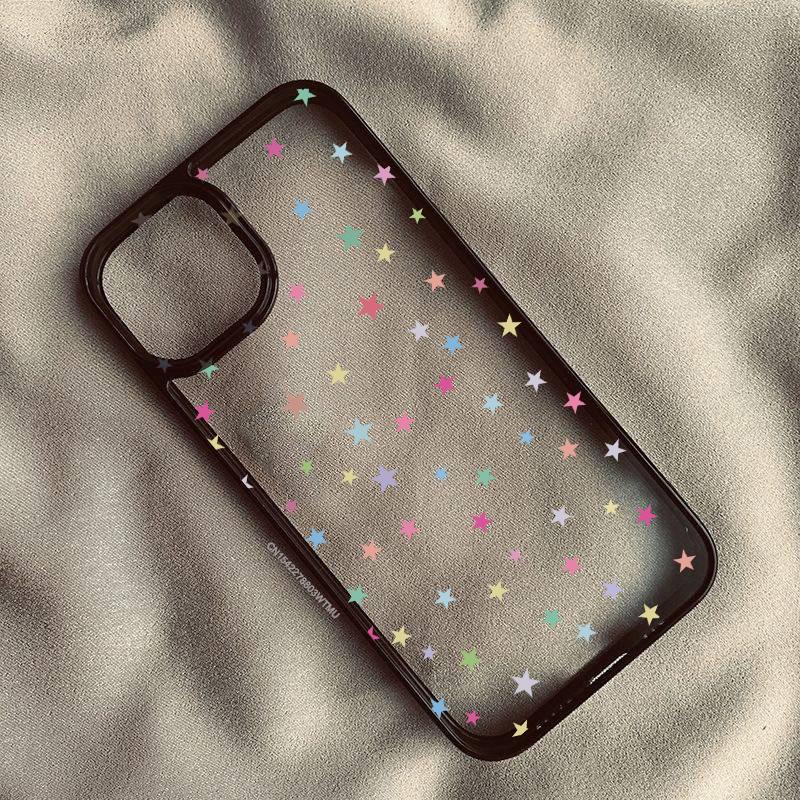 Cute Creative Colorful Star Phone Case For iPhone 16 14 Pro Max 15 13 12Mini 11 XR XS X 7Plus Y2K Simple Luck Clear Hard Cover