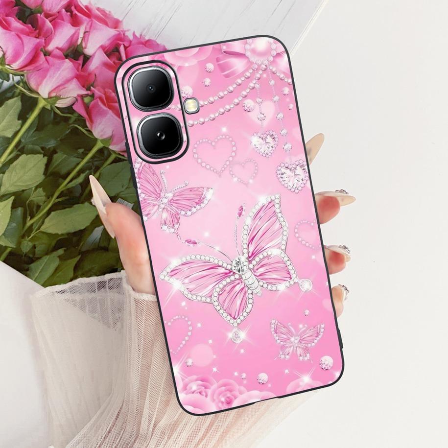 For Infinix Smart 20 4G Case New Fashion Flower Pattern Soft Black Silicone Phone Cover For Infinix Smart 20 Bumper Smart20 Para