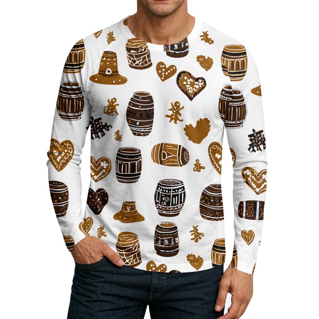 Herre Rund Hals Plunger Langermet T-skjorte Topp