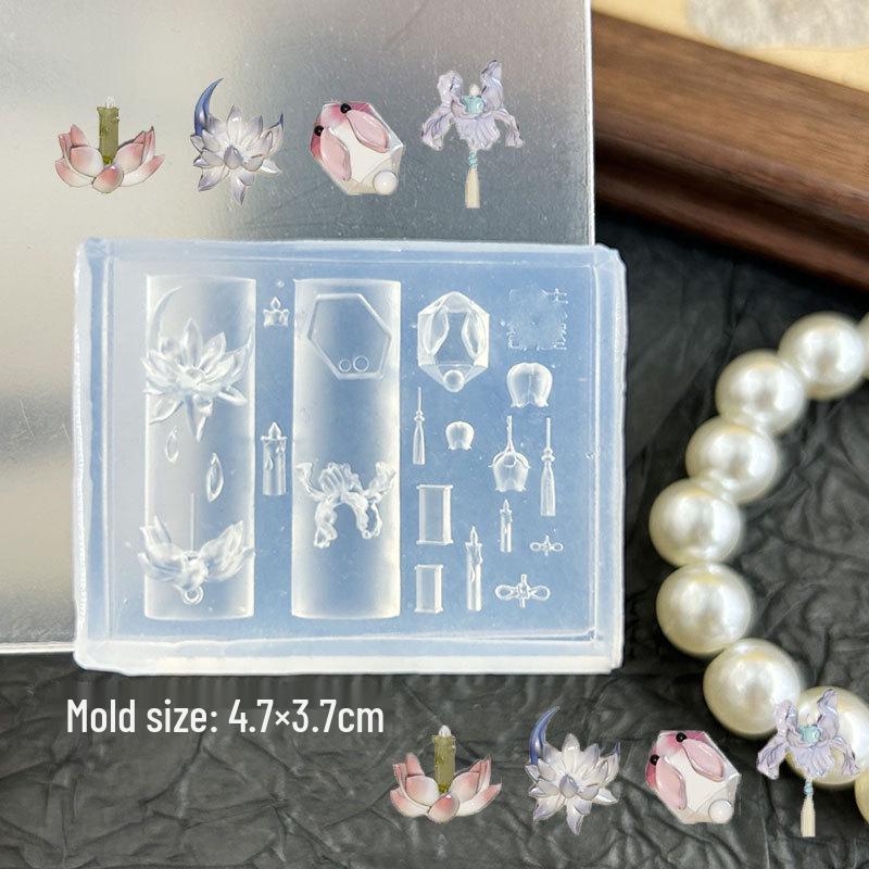 Высокопрозрачная форма для нейл-арта  Рыба-лотос  с рельефным изображением Бога Богатства, Неоновая Декорация