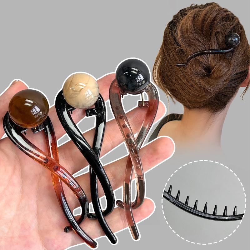 New Twist Hair Clip Plastic Acrylic Bead Imitation Pearl Hairpin Twisted Design Women Simple Hair Accessories