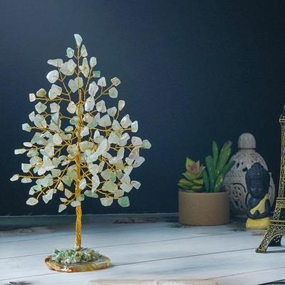 Gemstone Tree of Life Geode Agate Slice Base, Crystal Tree for Positive Energy,  Good Luck Healing Stones Gem Tree, Spiritual Gift