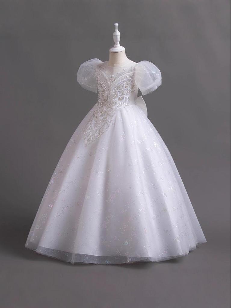 High-End Puffy Princess Dress for Girls - Elegant Wedding & Piano Performance Gown