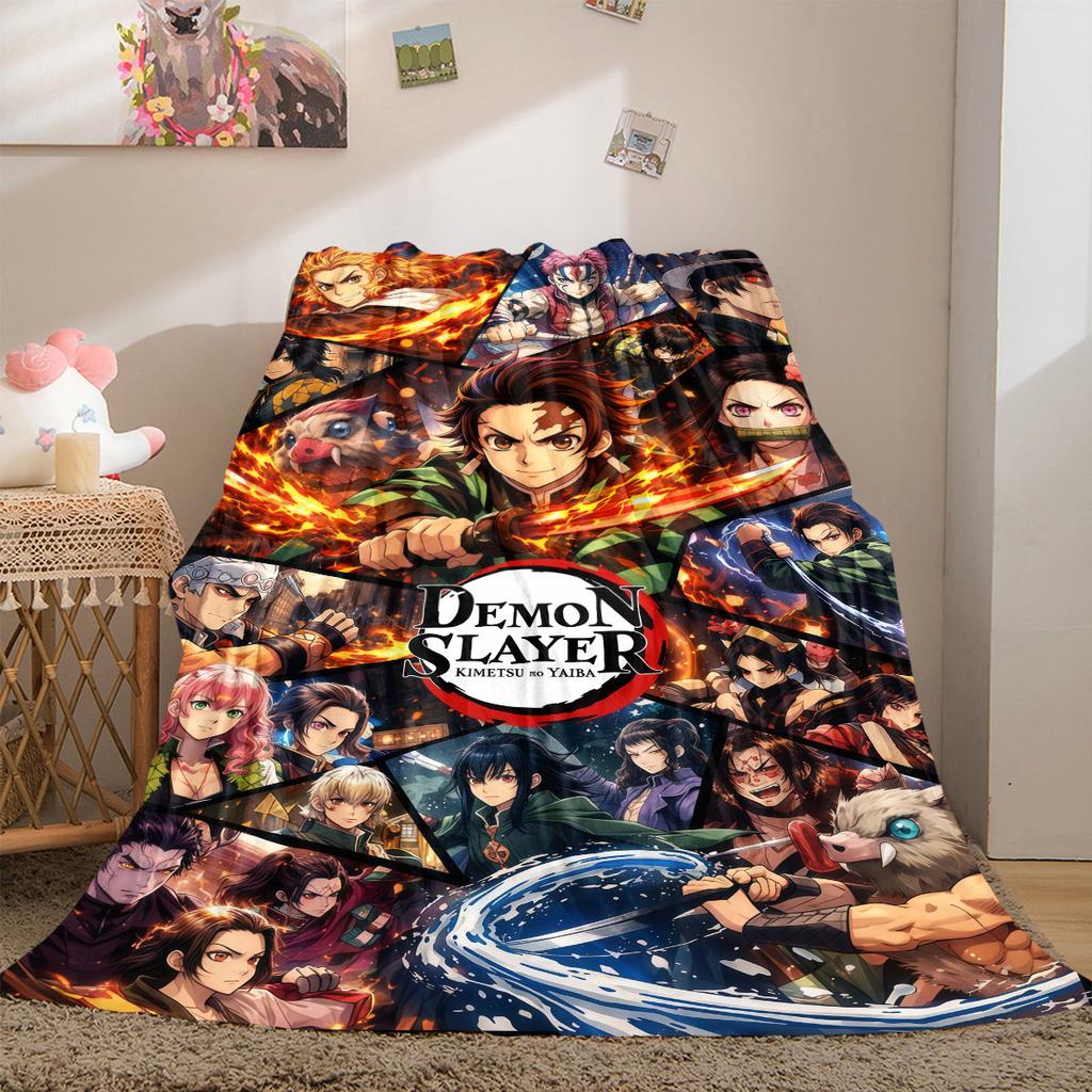 Anime Demon Slayer Print Blanket Warm Comfortable Flannel Cover For Bedrooms, Sofas, Beds, Chairs LXRa7