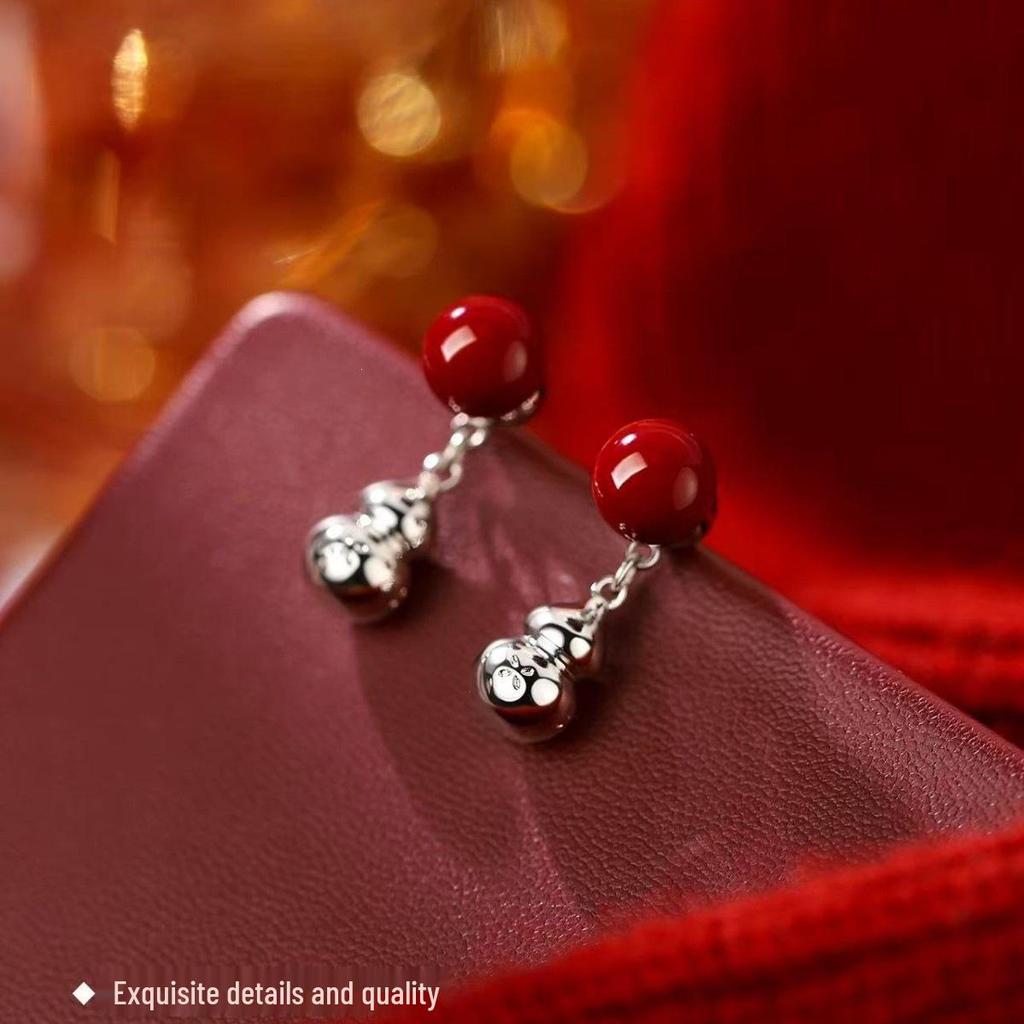 2026 Year of the Horse 925 Silver Red Gourd Zodiac Earrings for Women