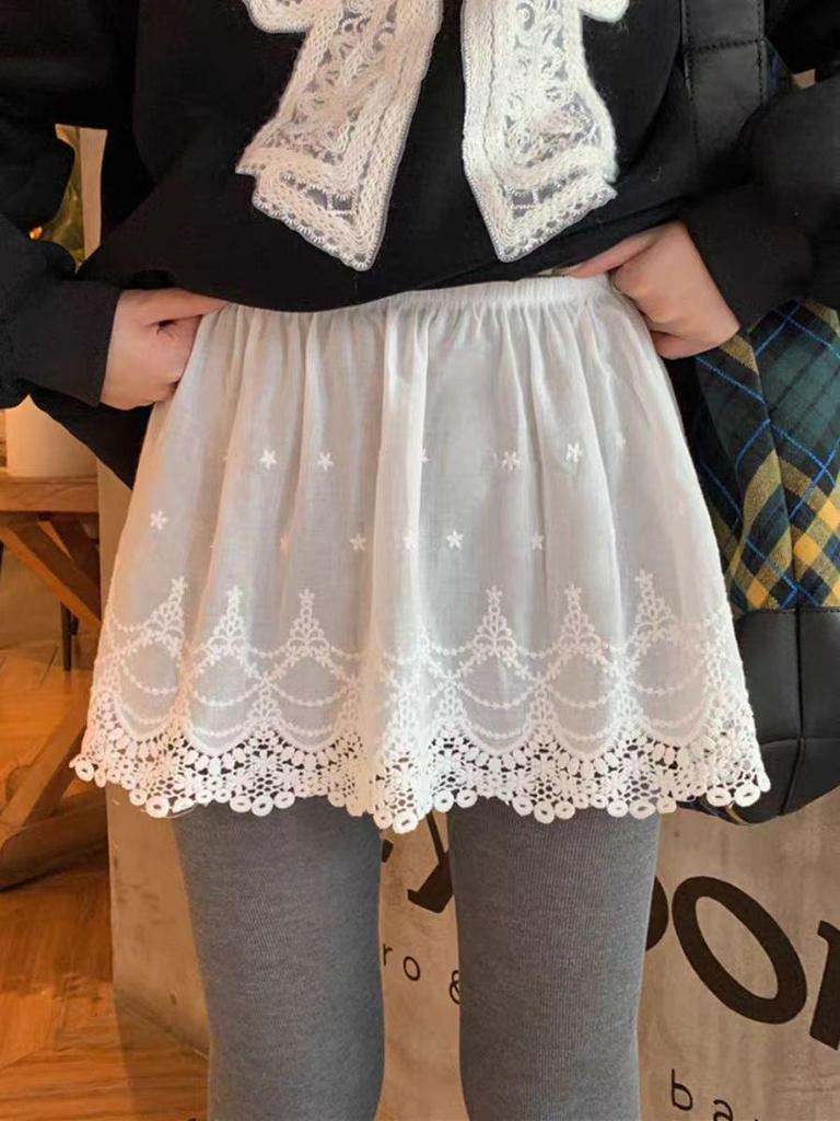 White Lace Anti-Exposure Base Layer Skirt with Sweatshirt Hem - Essential Autumn/Winter Underwear