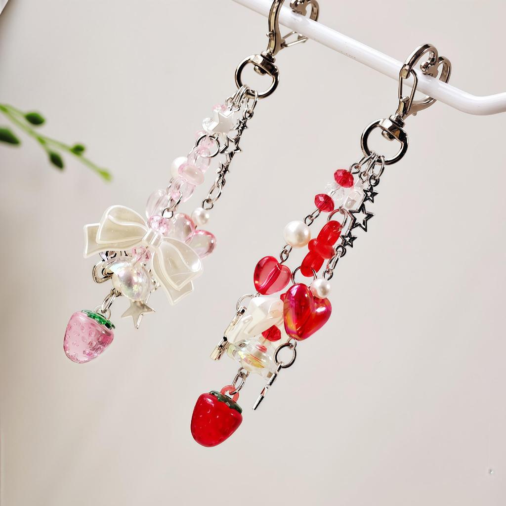 Y2K Sweet & Spicy Strawberry Butterfly Heart Keychain with Cherry Blossom & Versatile Phone Accessory