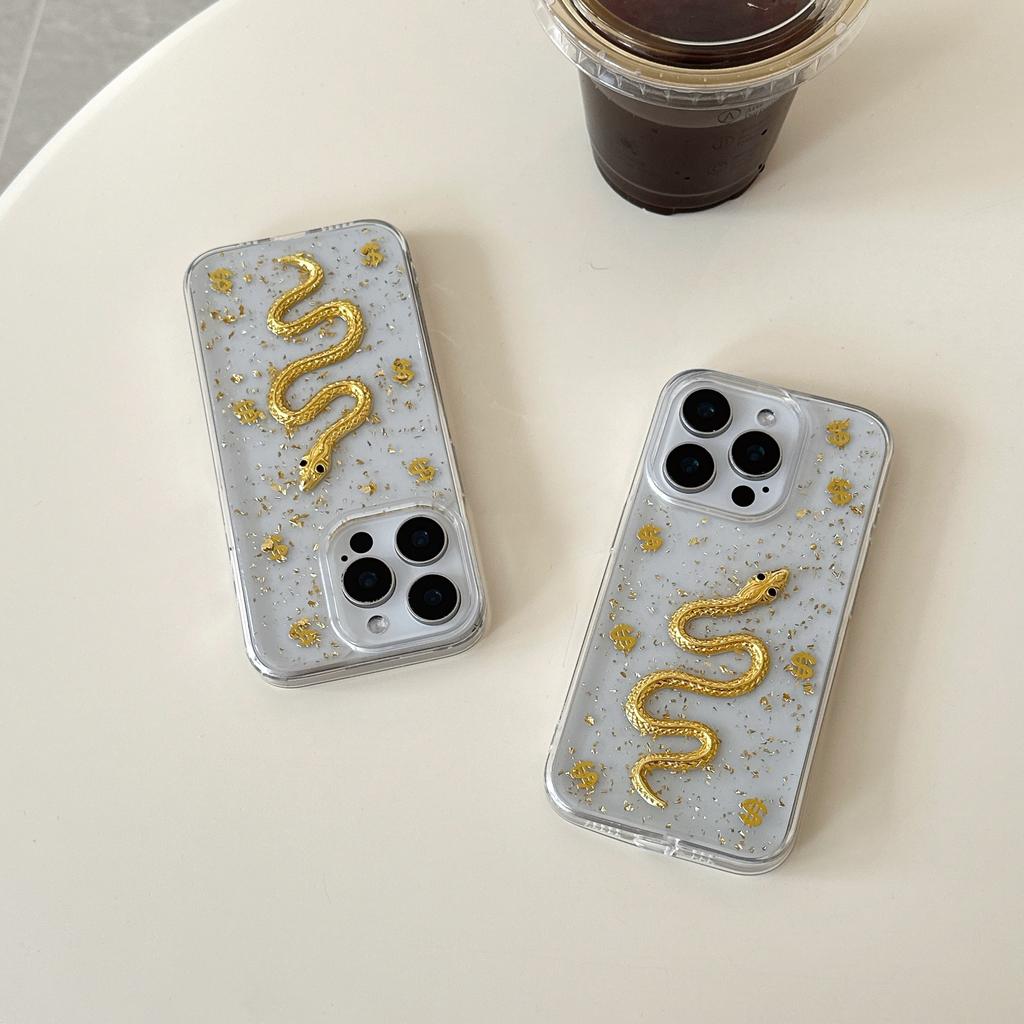 Applicable To Apple 16ProMax Golden Snake Phone Case, Apple 15 Glitter Anti-drop Protective Case 14