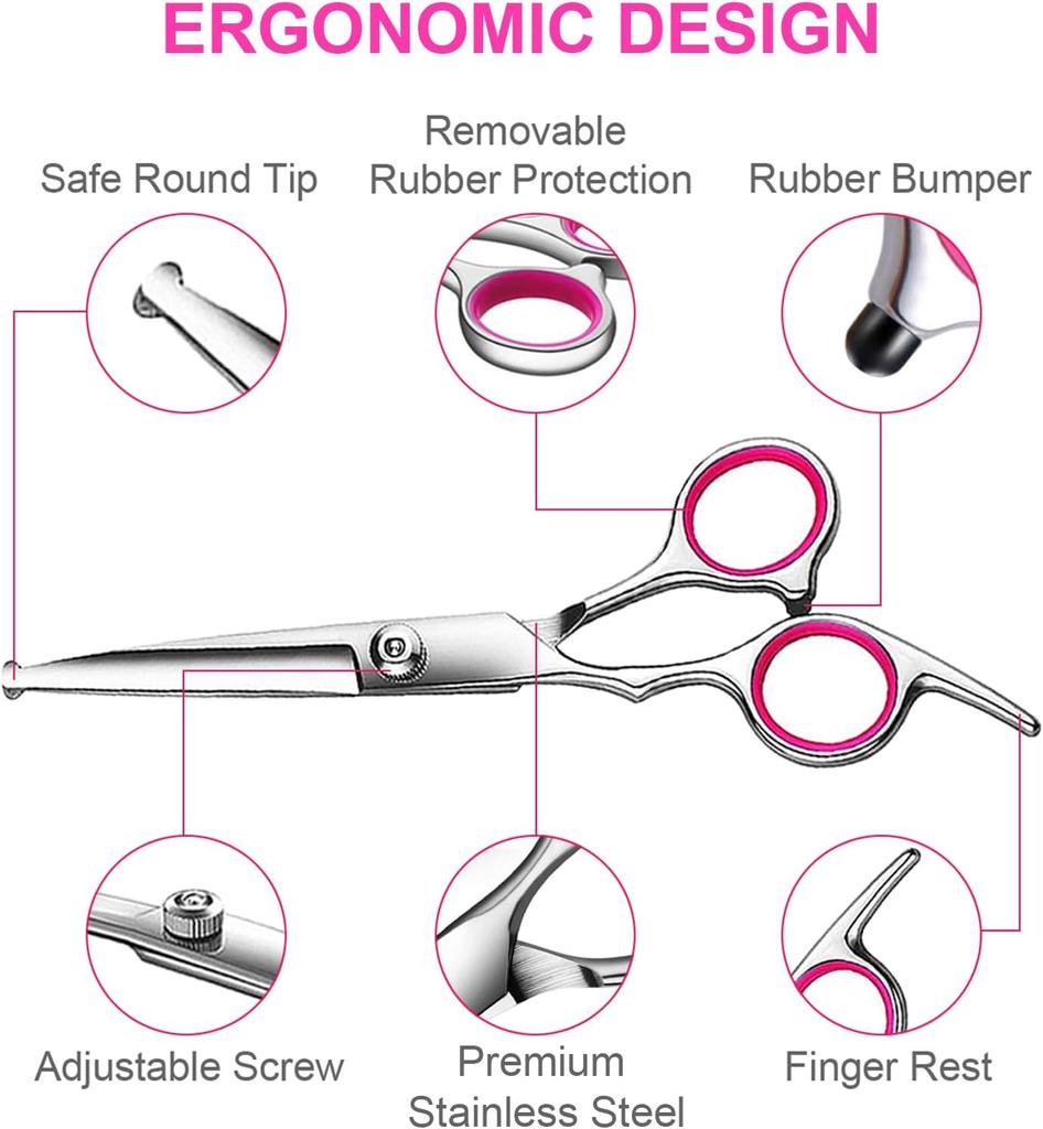 Professional Dog & Cat Grooming Scissors Kit Luxury Stainless Steel Thinning Curved Scissors with Safety Round Tips