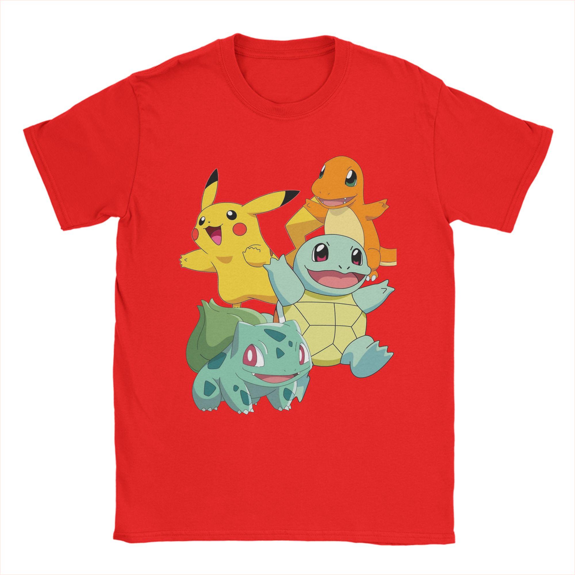

Men PPokemon Charmander Pikachu Bulbasaur T Shirts Cotton Clothes Vintage Short Sleeve Round Neck Tees Printed TShirts M