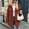 Giacca Cardigan da Donna con Cappuccio in Velluto a Coste Manica Lunga Monopetto con Tasche per Autunno Inverno